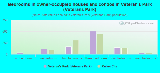 Bedrooms in owner-occupied houses and condos in Veteran's Park (Veterans Park)
