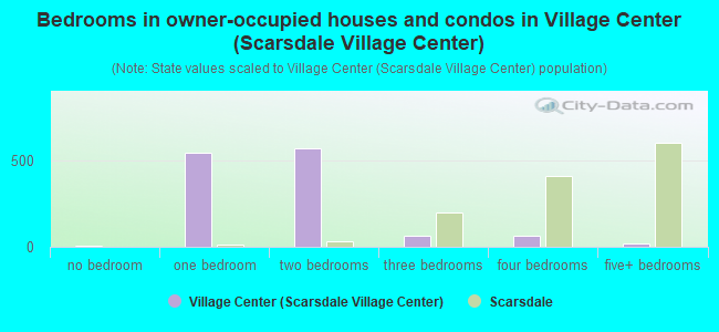 Bedrooms in owner-occupied houses and condos in Village Center (Scarsdale Village Center)