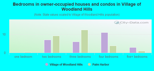 Bedrooms in owner-occupied houses and condos in Village of Woodland Hills