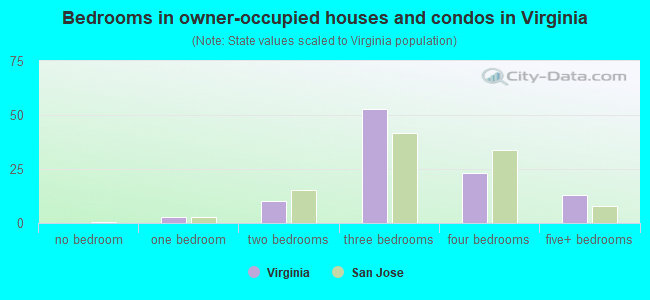 Bedrooms in owner-occupied houses and condos in Virginia