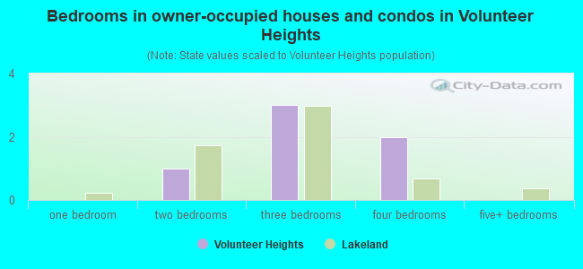 Bedrooms in owner-occupied houses and condos in Volunteer Heights