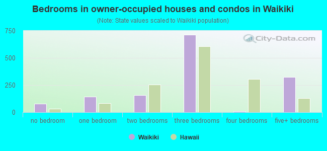 Bedrooms in owner-occupied houses and condos in Waikiki