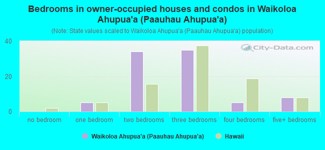 Bedrooms in owner-occupied houses and condos in Waikoloa Ahupua`a (Paauhau Ahupua`a)