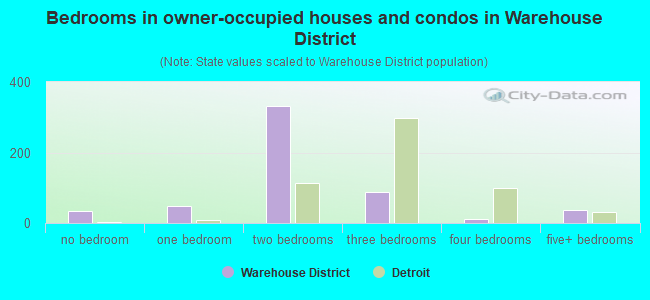 Bedrooms in owner-occupied houses and condos in Warehouse District