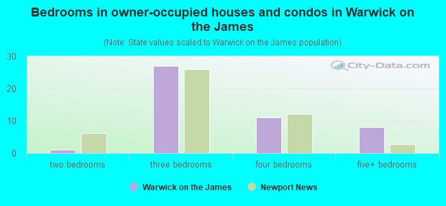Bedrooms in owner-occupied houses and condos in Warwick on the James