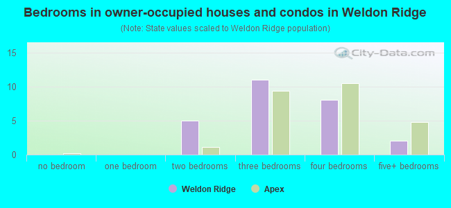 Bedrooms in owner-occupied houses and condos in Weldon Ridge