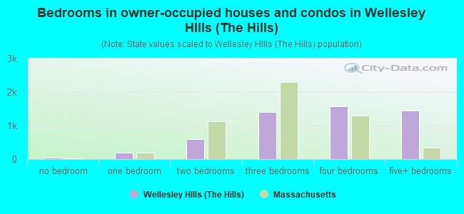 Bedrooms in owner-occupied houses and condos in Wellesley HIlls (The Hills)