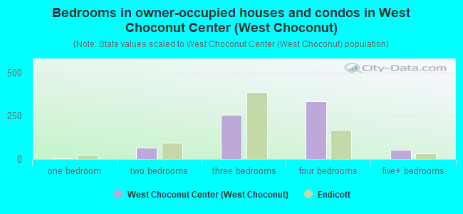Bedrooms in owner-occupied houses and condos in West Choconut Center (West Choconut)