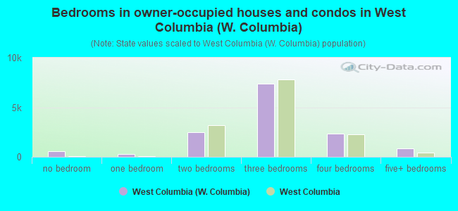 Bedrooms in owner-occupied houses and condos in West Columbia (W. Columbia)