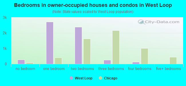 Bedrooms in owner-occupied houses and condos in West Loop