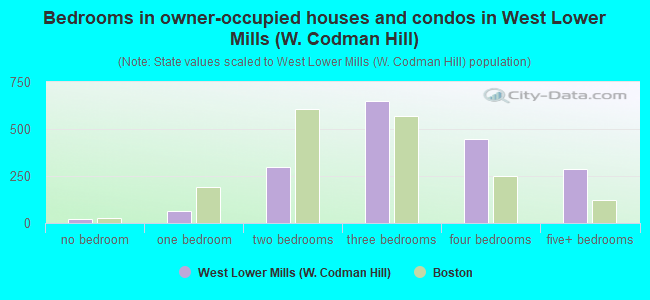 Bedrooms in owner-occupied houses and condos in West Lower Mills (W. Codman Hill)