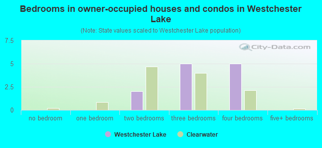 Bedrooms in owner-occupied houses and condos in Westchester Lake