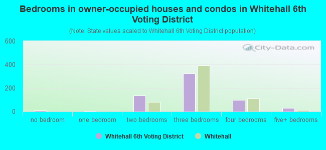 Bedrooms in owner-occupied houses and condos in Whitehall 6th Voting District