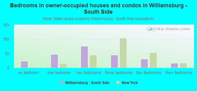 Bedrooms in owner-occupied houses and condos in Williamsburg - South Side