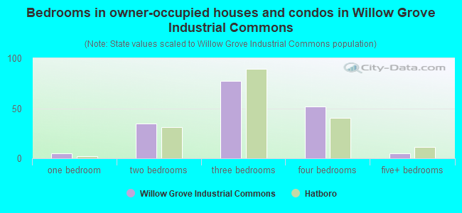Bedrooms in owner-occupied houses and condos in Willow Grove Industrial Commons