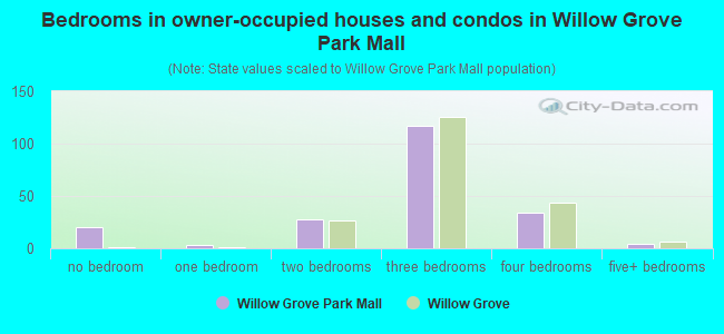 Bedrooms in owner-occupied houses and condos in Willow Grove Park Mall