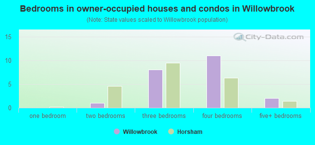 Bedrooms in owner-occupied houses and condos in Willowbrook
