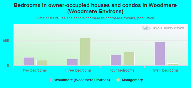 Bedrooms in owner-occupied houses and condos in Woodmere (Woodmere Environs)