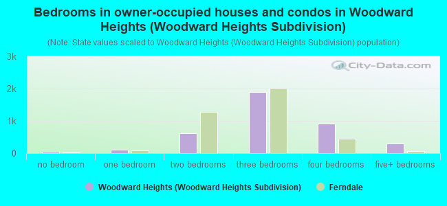 Bedrooms in owner-occupied houses and condos in Woodward Heights (Woodward Heights Subdivision)