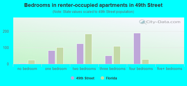 Bedrooms in renter-occupied apartments in 49th Street