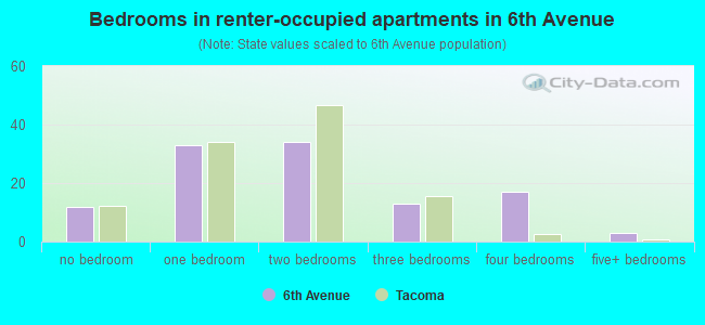 Bedrooms in renter-occupied apartments in 6th Avenue