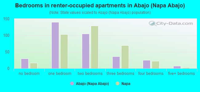 Bedrooms in renter-occupied apartments in Abajo (Napa Abajo)