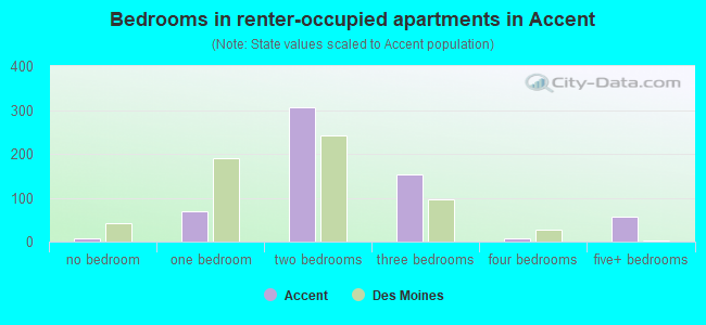 Bedrooms in renter-occupied apartments in Accent