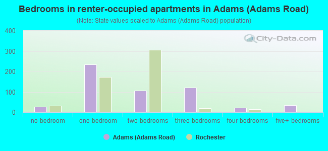 Bedrooms in renter-occupied apartments in Adams (Adams Road)