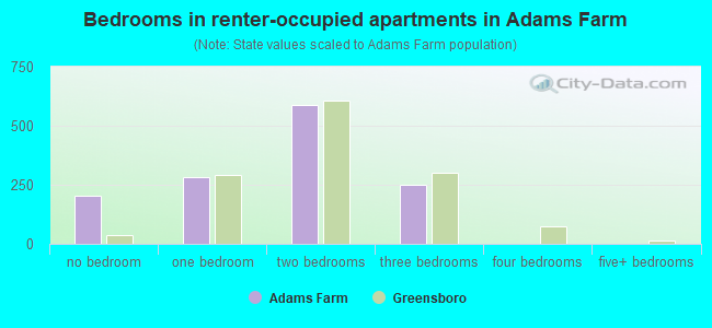 Bedrooms in renter-occupied apartments in Adams Farm