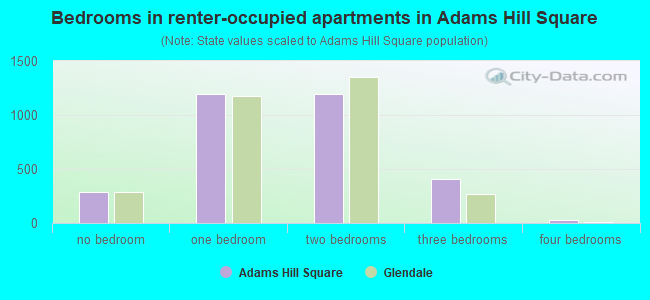Bedrooms in renter-occupied apartments in Adams Hill  Square