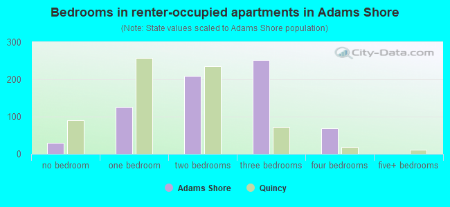 Bedrooms in renter-occupied apartments in Adams Shore