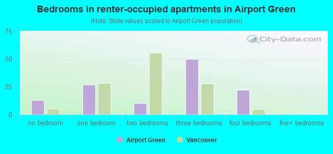 Bedrooms in renter-occupied apartments in Airport Green