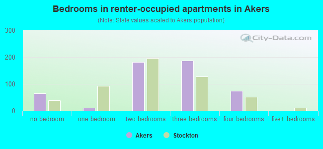 Bedrooms in renter-occupied apartments in Akers