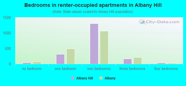 Bedrooms in renter-occupied apartments in Albany Hill