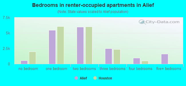 Bedrooms in renter-occupied apartments in Alief