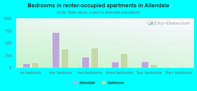 Bedrooms in renter-occupied apartments in Allendale
