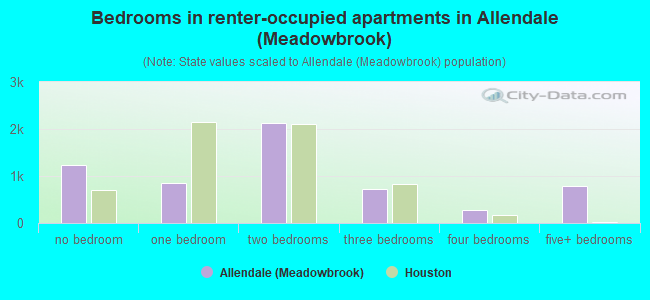 Bedrooms in renter-occupied apartments in Allendale (Meadowbrook)