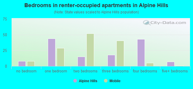 Bedrooms in renter-occupied apartments in Alpine Hills