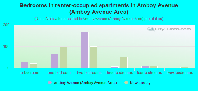 Bedrooms in renter-occupied apartments in Amboy Avenue (Amboy Avenue Area)