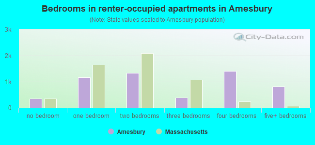 Bedrooms in renter-occupied apartments in Amesbury
