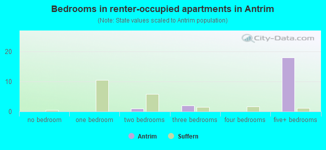 Bedrooms in renter-occupied apartments in Antrim