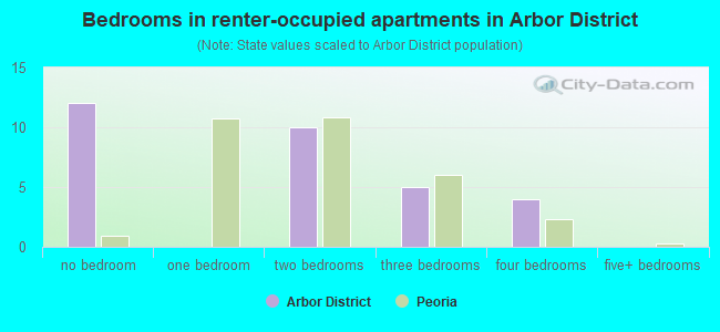 Bedrooms in renter-occupied apartments in Arbor District