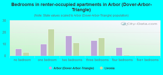 Bedrooms in renter-occupied apartments in Arbor (Dover-Arbor-Triangle)