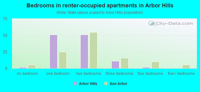 Bedrooms in renter-occupied apartments in Arbor Hills