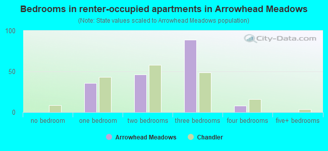 Bedrooms in renter-occupied apartments in Arrowhead Meadows