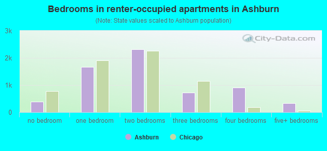 Bedrooms in renter-occupied apartments in Ashburn