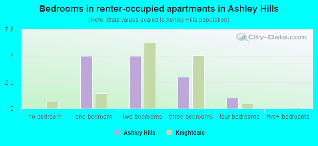 Bedrooms in renter-occupied apartments in Ashley Hills