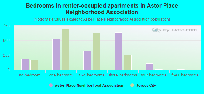 Bedrooms in renter-occupied apartments in Astor Place Neighborhood Association