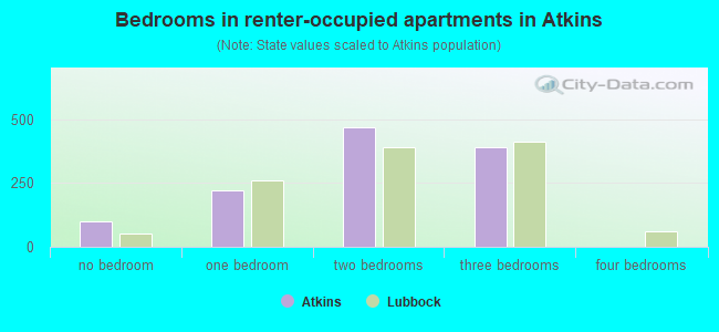 Bedrooms in renter-occupied apartments in Atkins