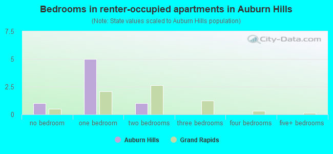Bedrooms in renter-occupied apartments in Auburn Hills